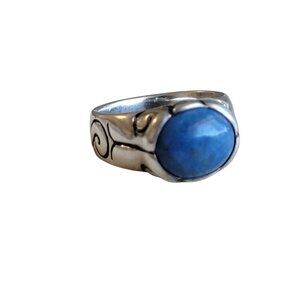 Sterling Silver Espo Tribal Ring With Blue Sodalite Stone Size 8-8.5
